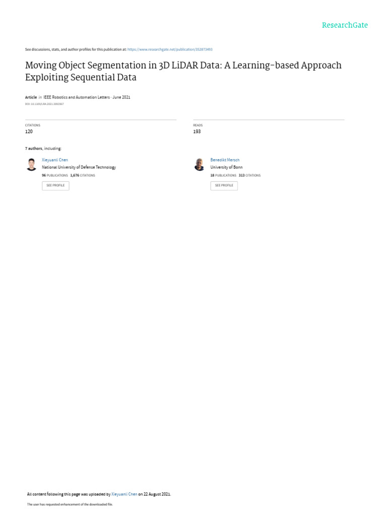 Moving Object Segmentation in 3D LiDAR Data | PDF | Image Segmentation ...