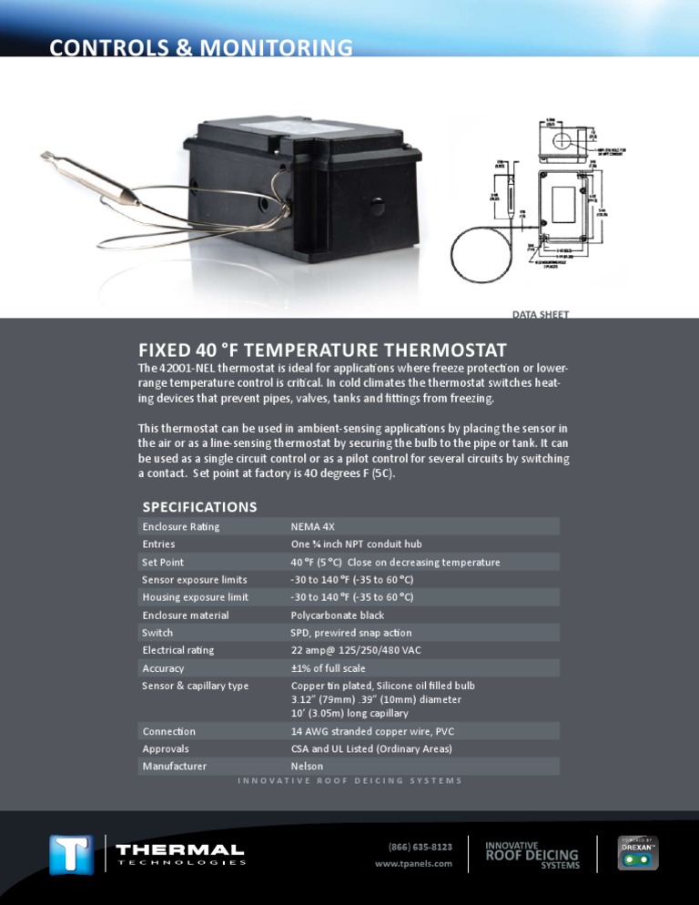 40°F Thermostat for Freeze Protection | PDF