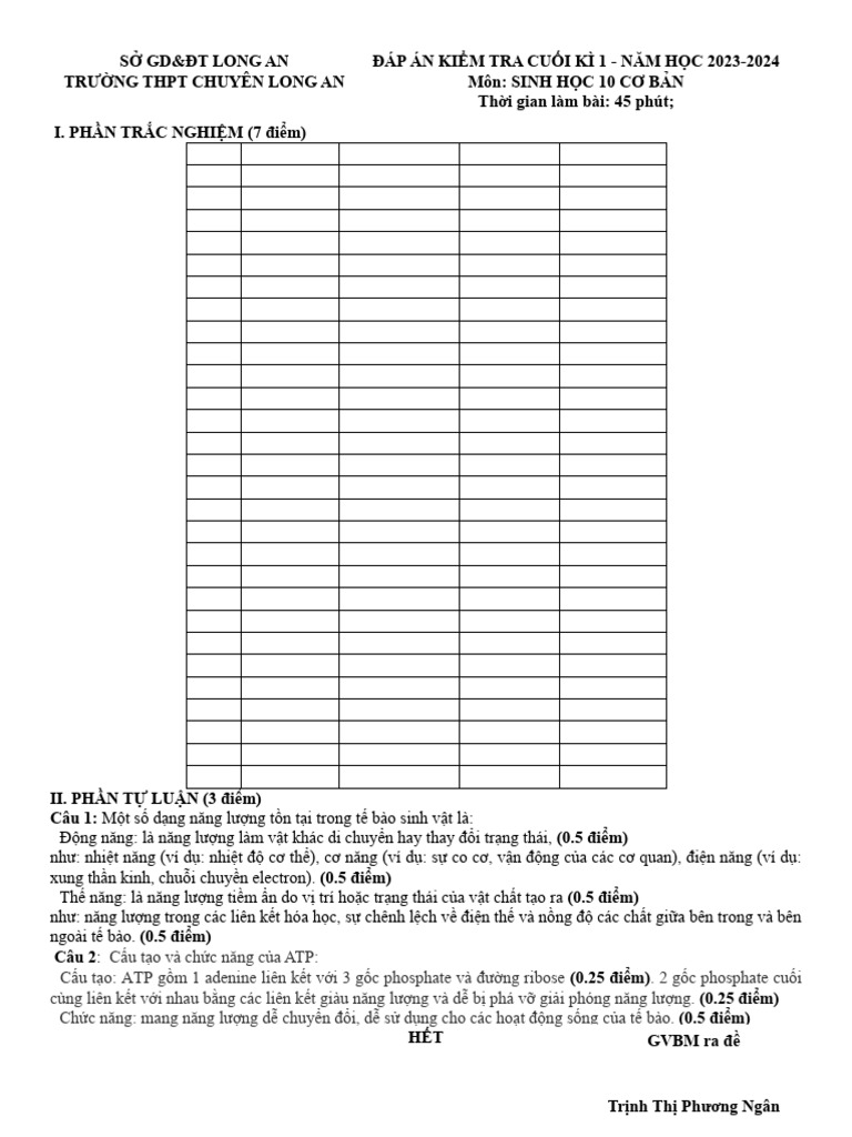 HK1 - Dap An CK1 | PDF