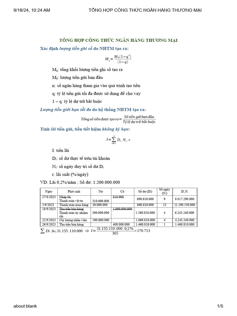 T NG H P Công TH C Ngân Hàng Thương M I | PDF