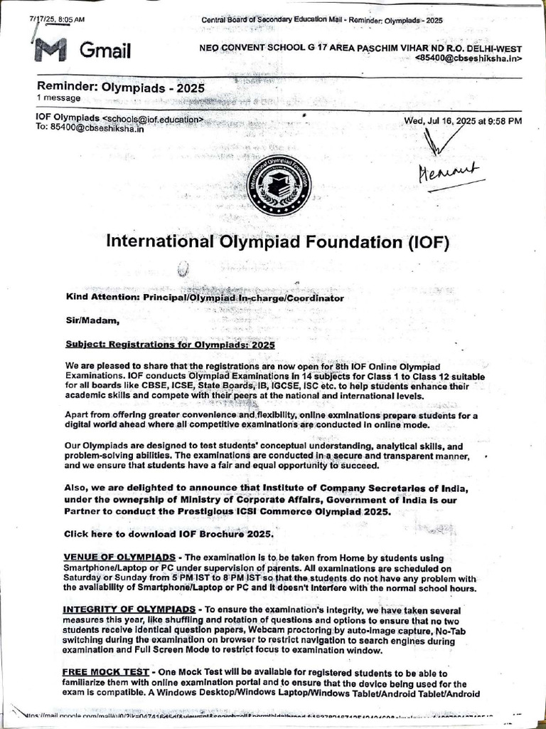 Olympiad Registration Open for 2025 | PDF