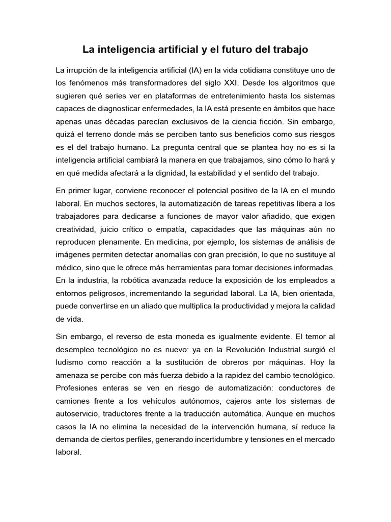 La Inteligencia Artificial y El Futuro Del Trabajo | PDF | Inteligencia ...