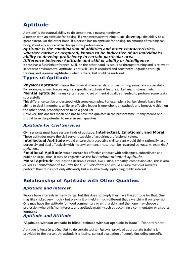 Aptitude and Foundational Values in Civil Service | PDF | Courage | Empathy