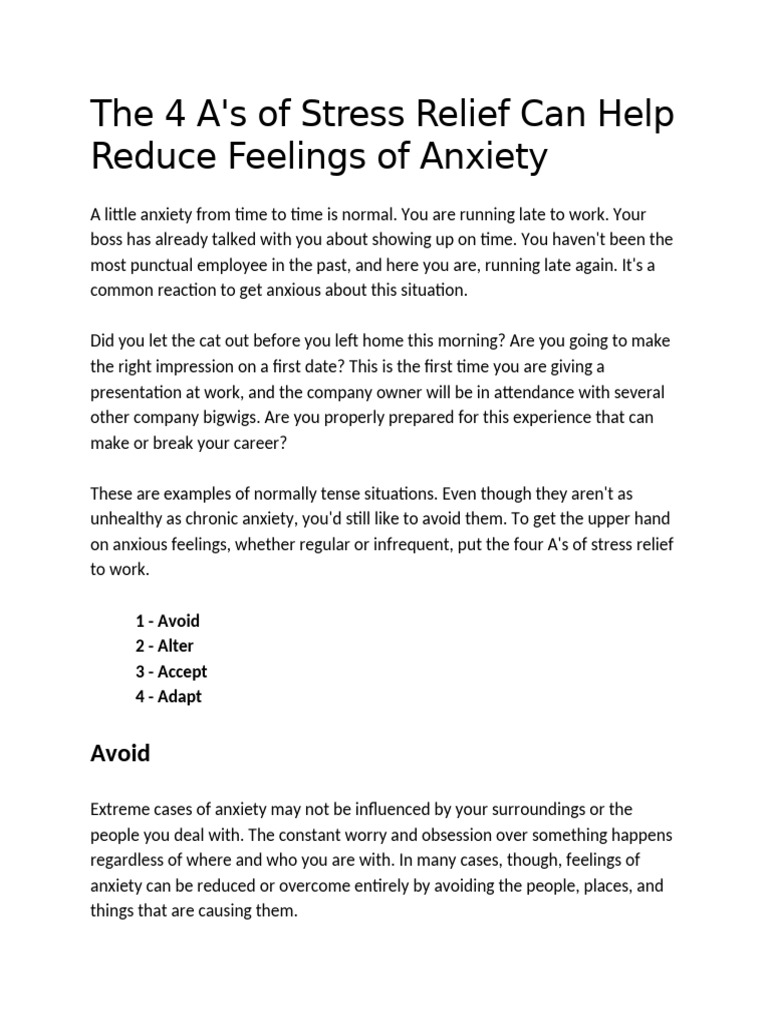 Stress Relief Can Reduce Anxiety | PDF | Anxiety | Feeling