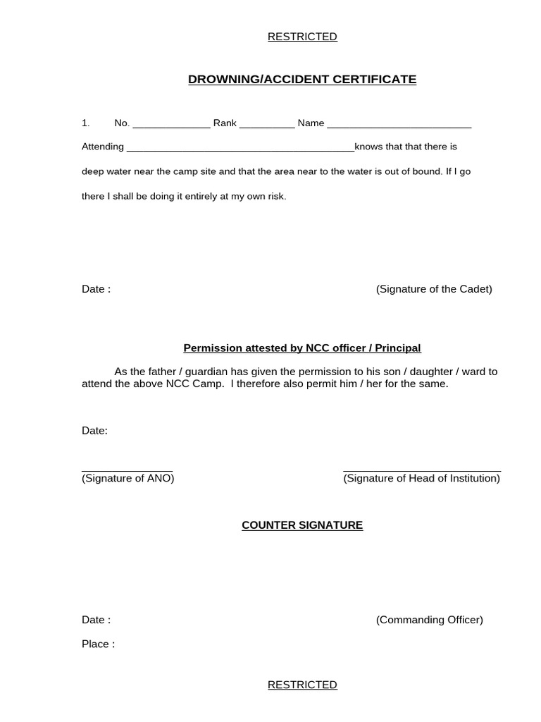 NCC Camp Risk and Consent Certificates | PDF