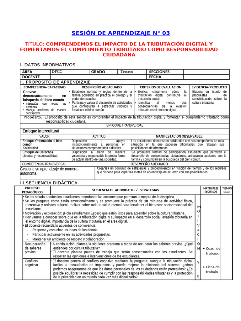Unidad 3 - Sesión 3 - Sem 3 DPCC 3° | PDF | Aprendizaje | Maestros