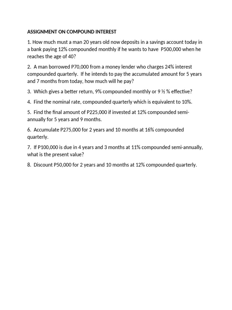 Assignment On Compound Interest | PDF