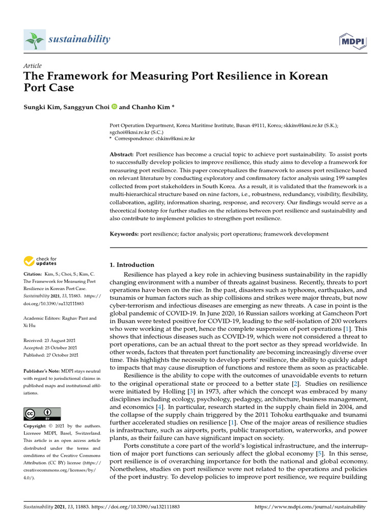 Port Resilience Framework in Korea | PDF | Supply Chain | Psychological ...