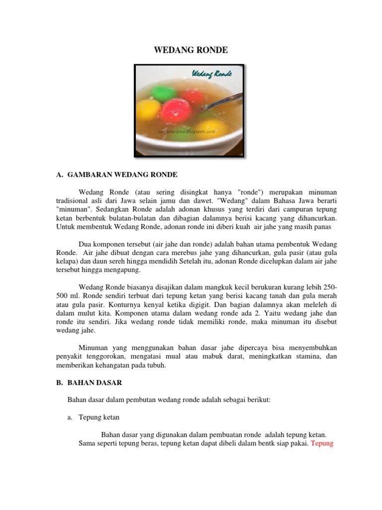 Cara Membuat Wedang Ronde Tradisional | PDF | Memasak, Makanan, & Anggur
