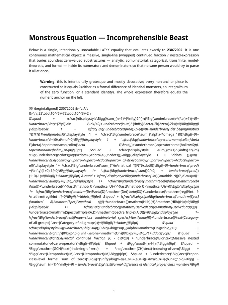 Monstrous Equation - Incomprehensible Beast | PDF | Mathematics | Algebra
