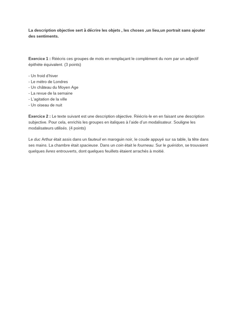 Exemples de descriptions objectives | PDF