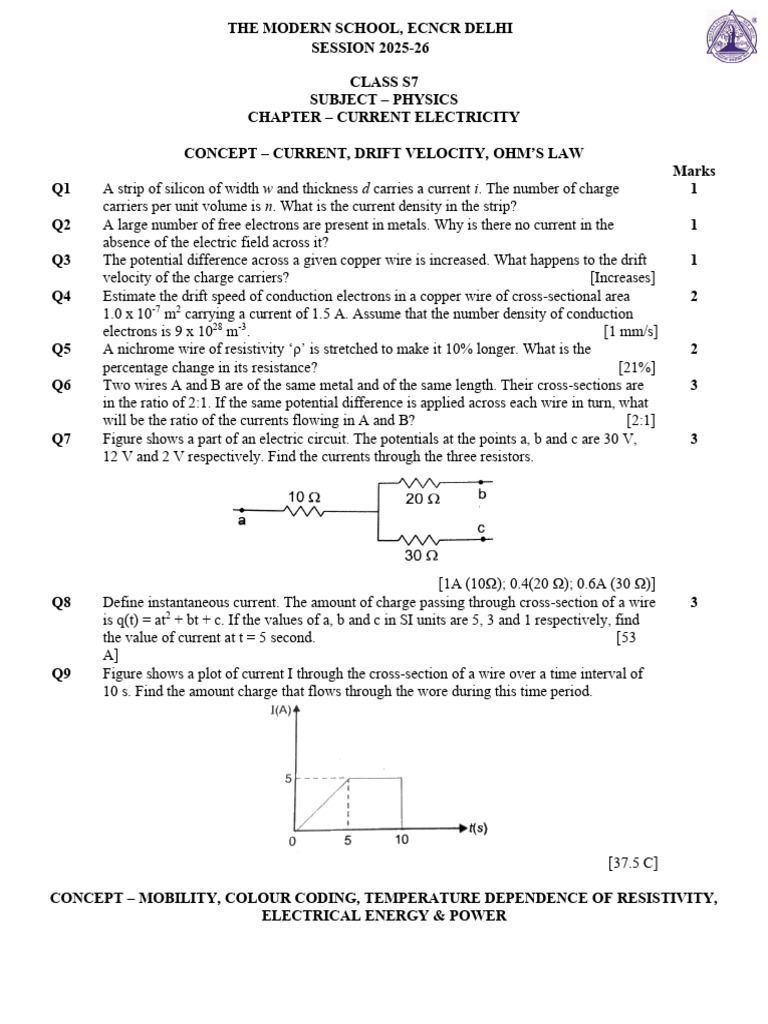 12 Phy ch3 CurrentElec All HW | PDF | Electric Current | Electrical ...