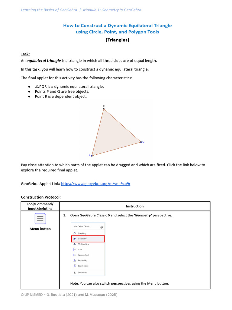 Constructing Dynamic Equilateral Triangle | PDF | Triangle | Circle
