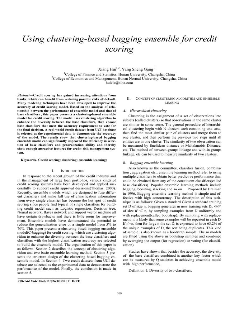 Clustering-Based Ensemble for Credit Scoring | PDF | Cluster Analysis ...
