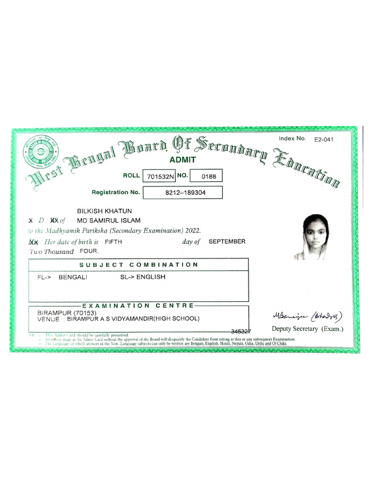 Original Admit Card Scan | PDF