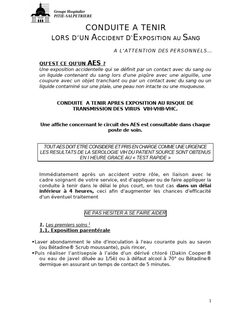 Conduite à tenir après un AES | PDF | Accueil et traitement des ...