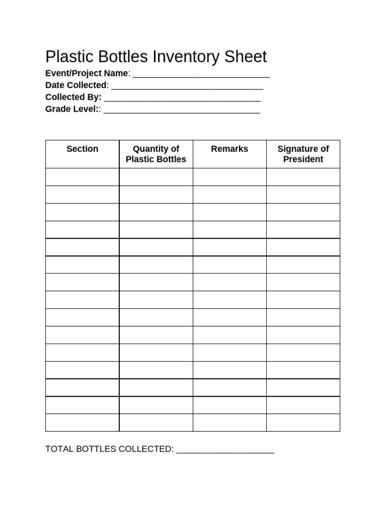 Plastic Bottles Inventory Tracker | PDF
