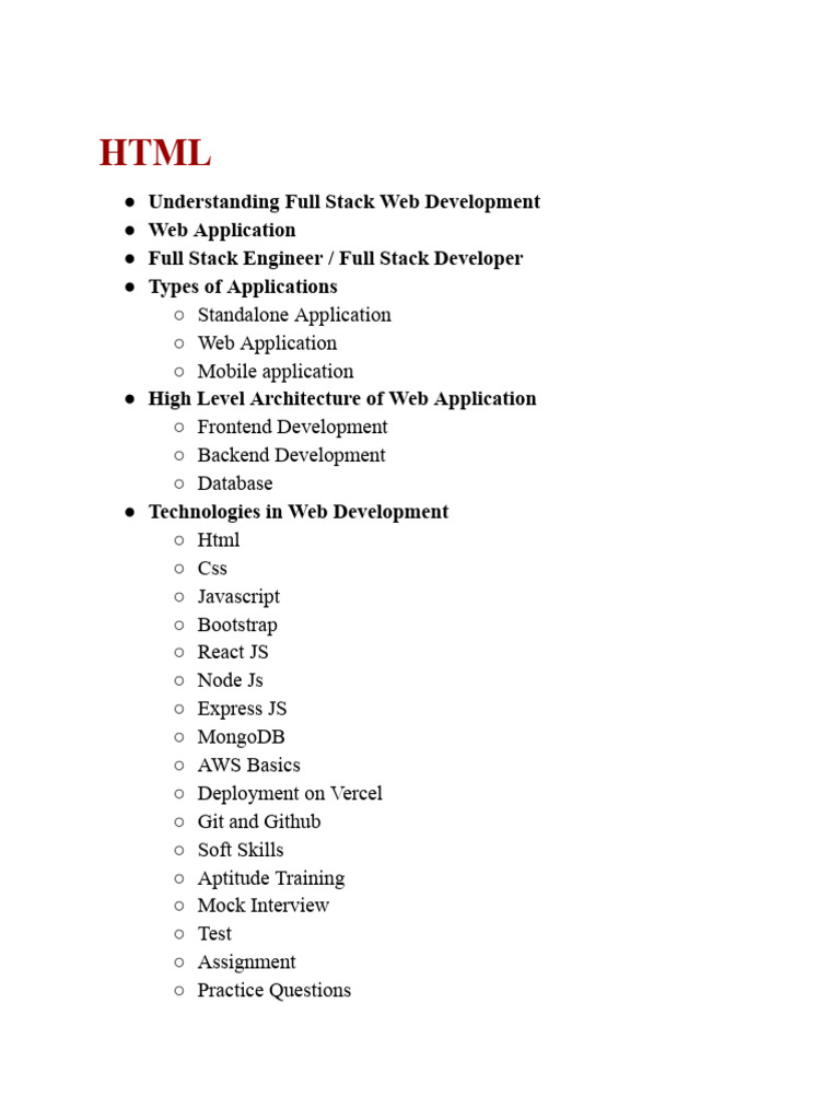Full Stack Web Development Guide | PDF | Html Element | Html