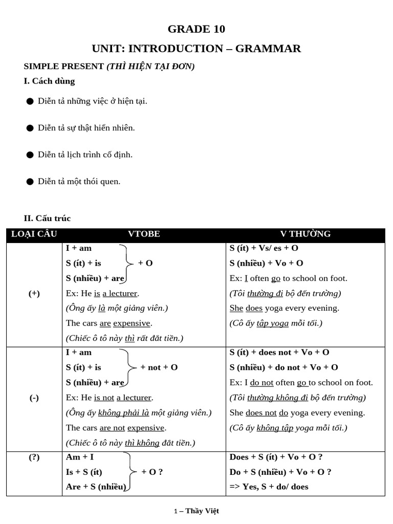 Lớp 10 - Friends Global - Unit Introduction - Grammar | PDF