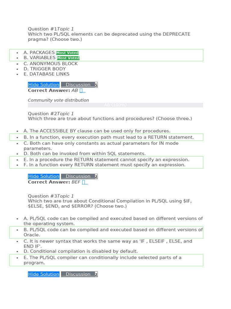 PL/SQL Elements and Concepts Quiz | PDF | Pl/Sql | Parameter (Computer ...