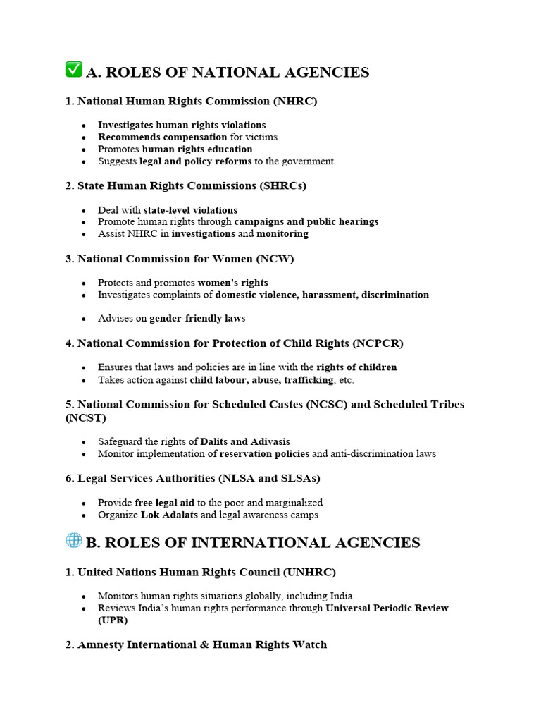 Roles of National and International Human Rights Agencies | PDF | Human ...