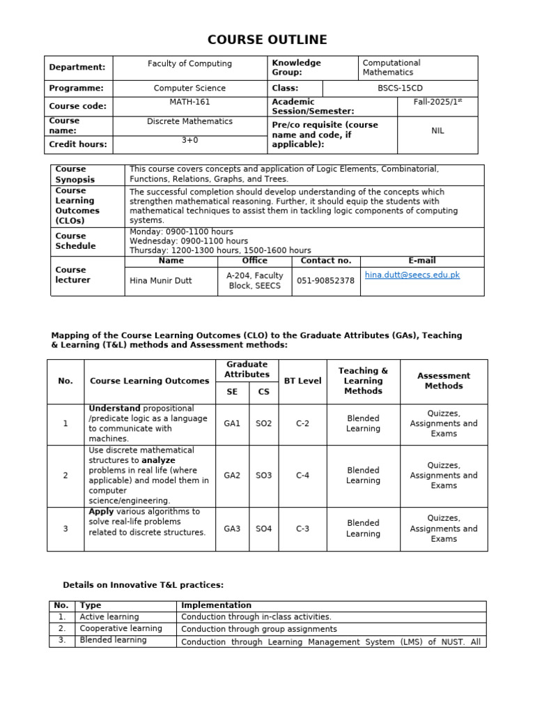 Discrete Mathematics Course Outline | PDF | Function (Mathematics ...