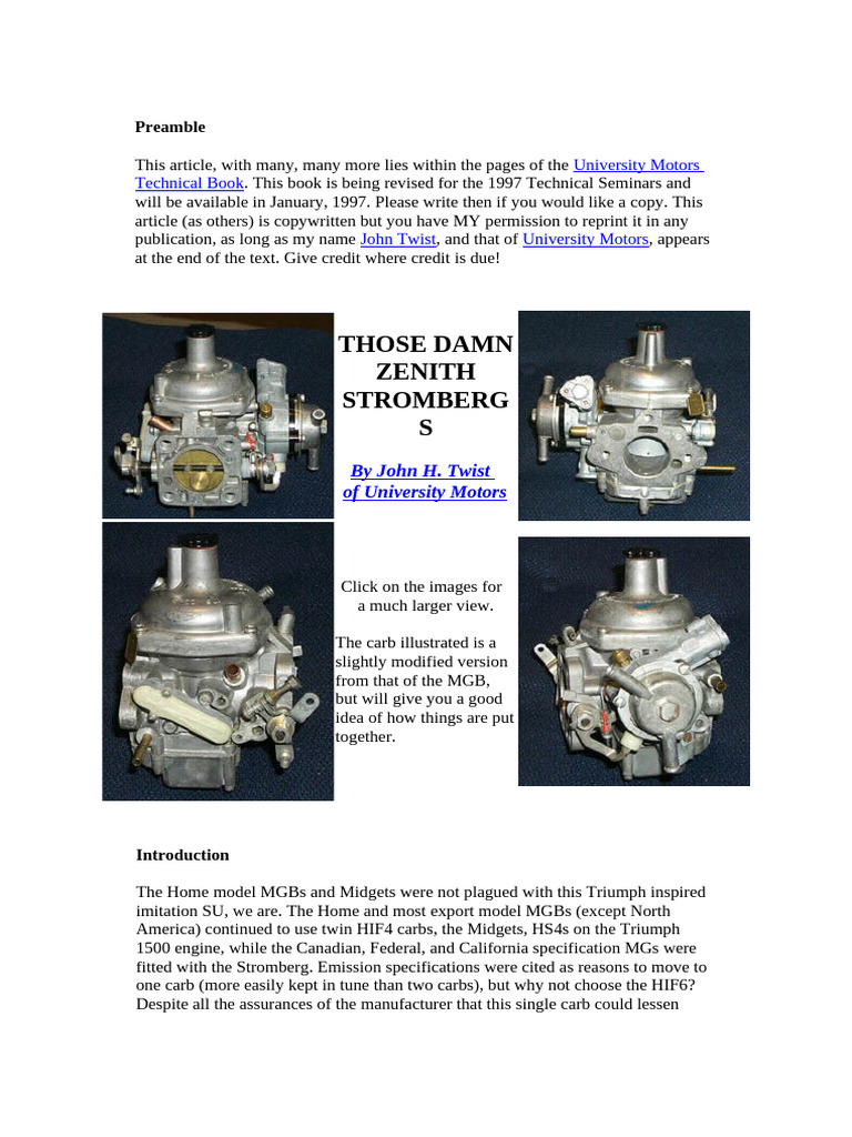 Zenith Stromberg Carburetor Guide | PDF | Carburetor | Engines
