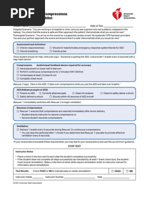 BLS 一次救命処置 2020年版スキルテストチェックリストつき AHA BLS Adult Skills Testing Checklist | PDF | Human Diseases And