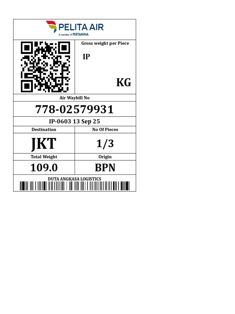 Gross Weight Details for Air Waybill 778-02579931 | PDF