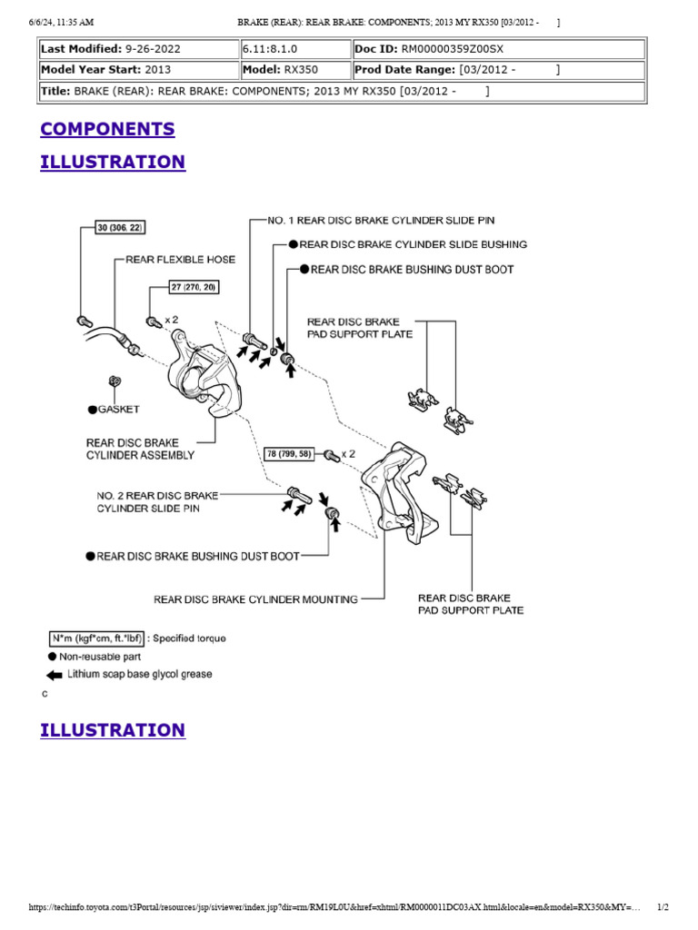 2013 RX350 Rear Brake Components Guide | PDF
