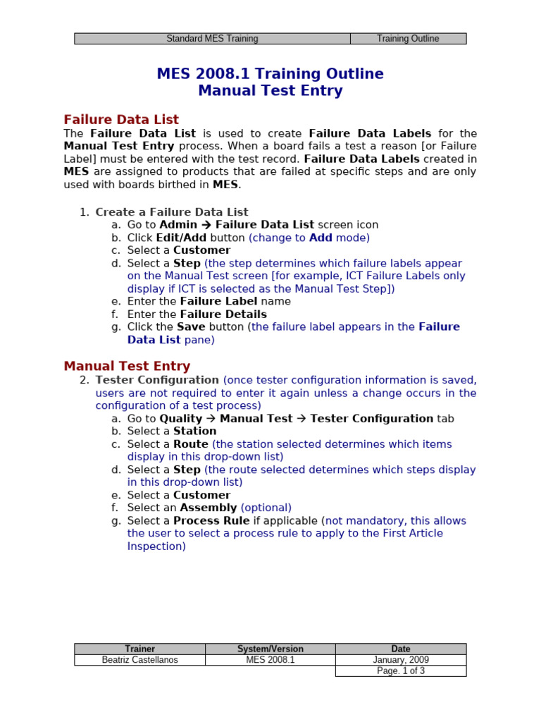 19 MES 2008 1 Manual Test Entry Training Outline | PDF | Computing ...