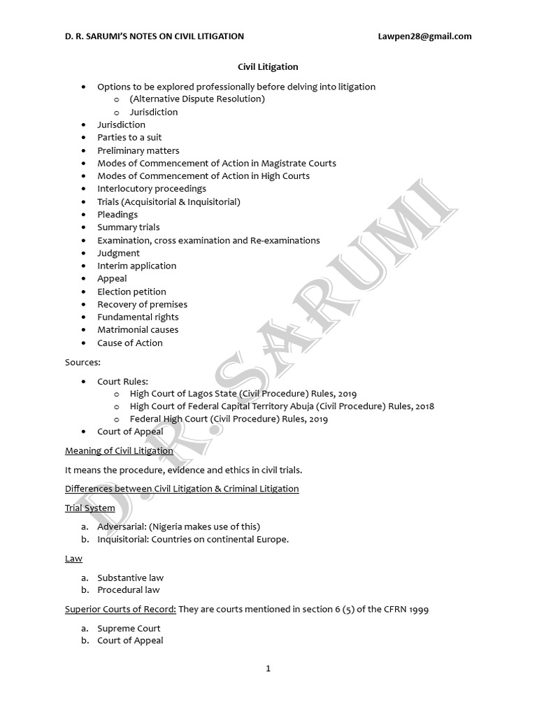 Overview of Civil Litigation Procedures | PDF | Alternative Dispute ...