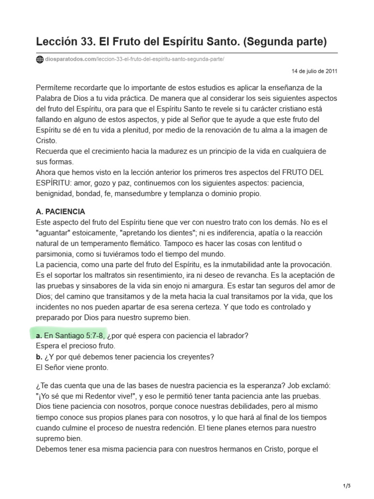 Lección 33 El Fruto Del Espíritu Santo Segunda Parte | PDF | Fruto Del ...
