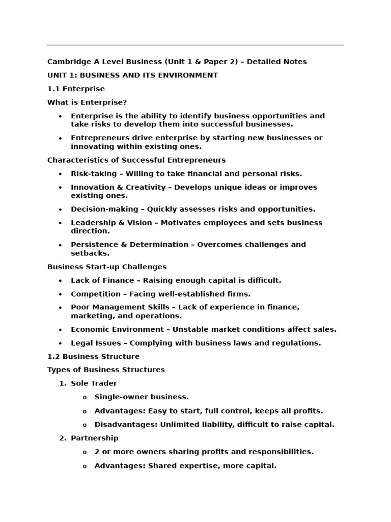 Cambridge A Level Business Notes | PDF | Corporate Social ...