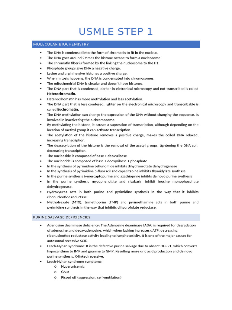 USMLE Step 1: Molecular Biochemistry Guide | PDF | Histone | Dna