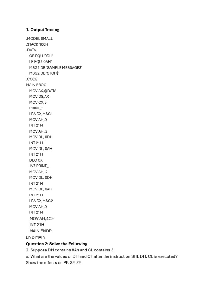 Assembly Language Output Tracing Guide | PDF