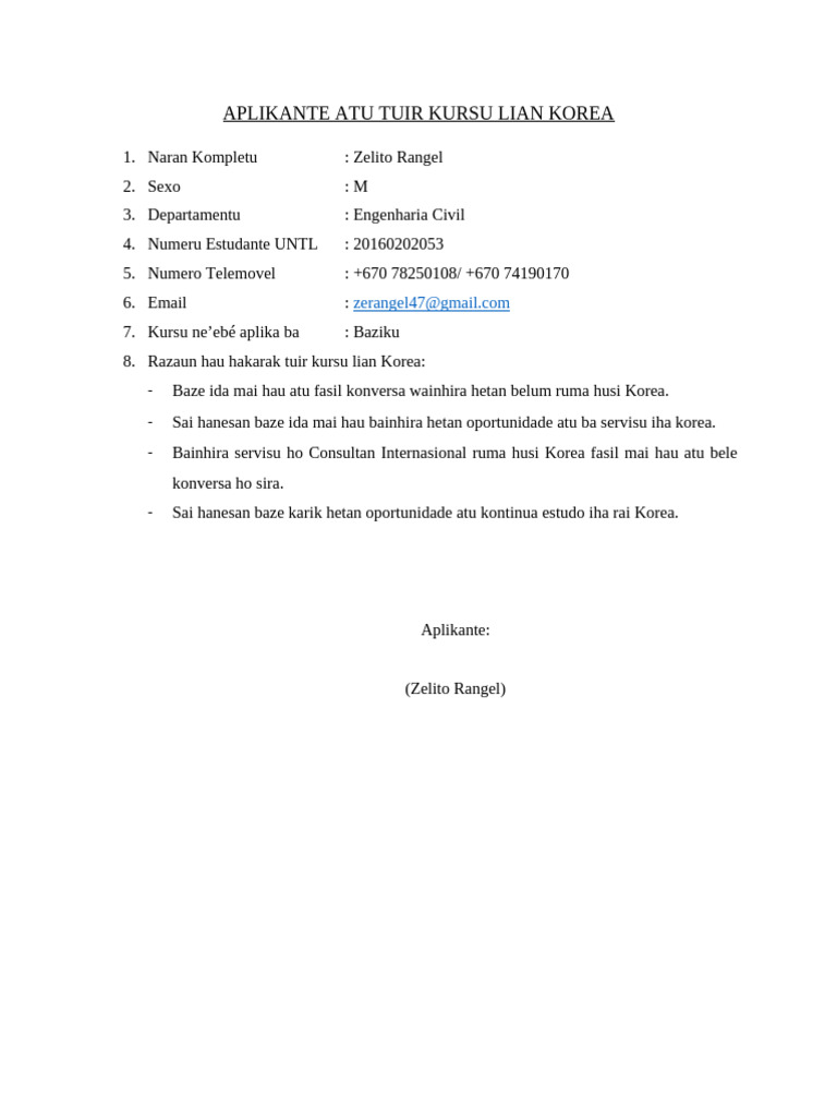 Aplikante Atu Tuir Kursu Lian Korea | PDF