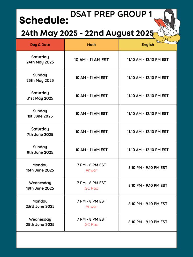 DSAT Prep Schedule: May-Aug 2025 | PDF | Military Operations