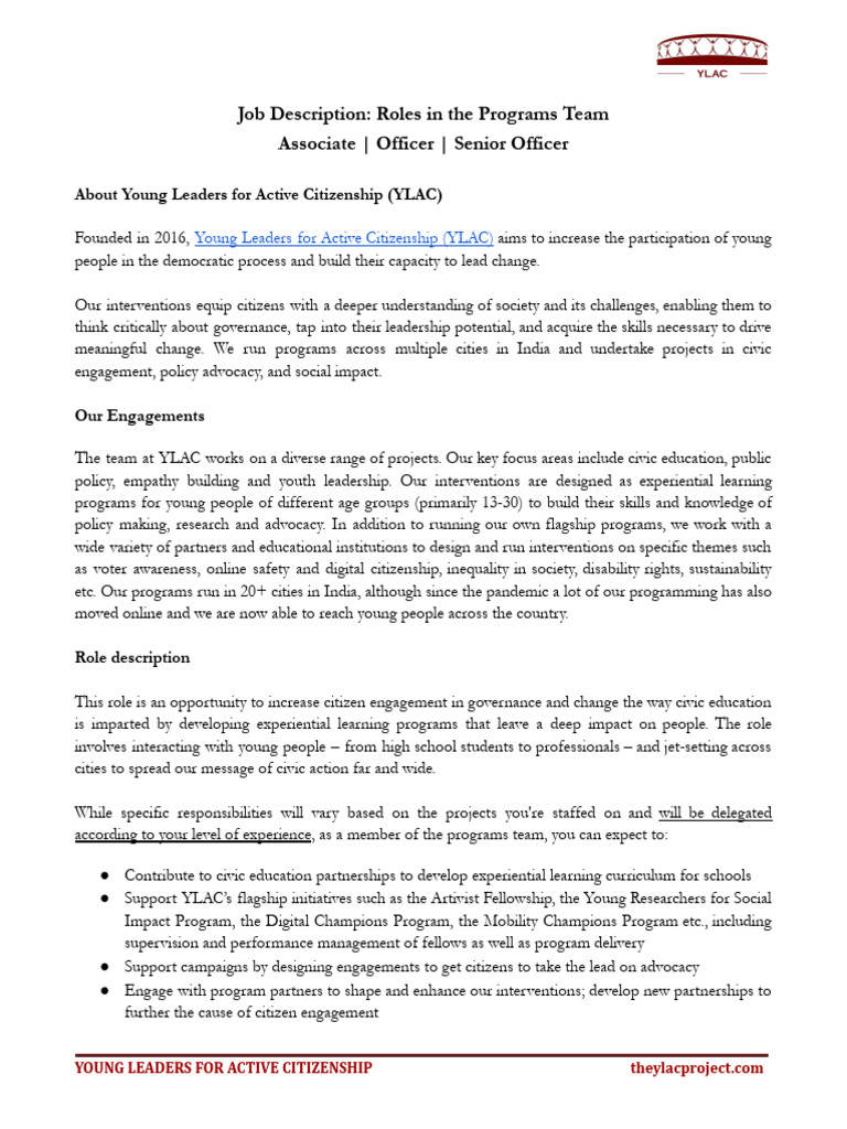 Job Description Multiple Roles in The Programs Team | PDF | Citizenship ...