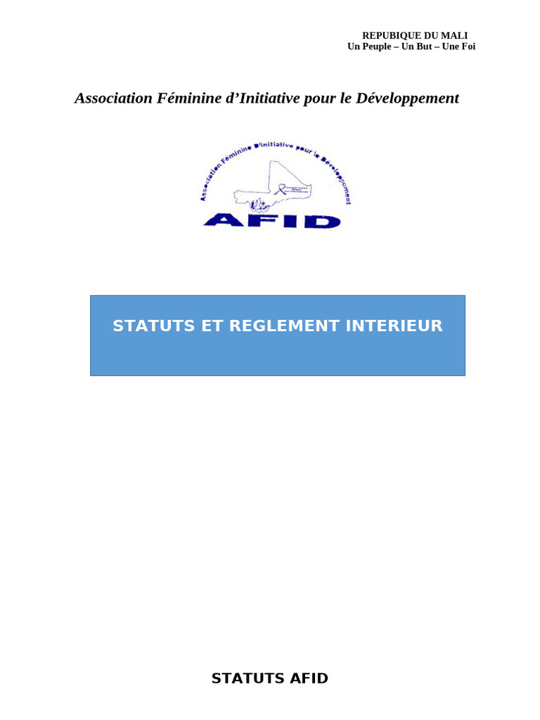 Statuts de l'Association AFID au Mali | PDF | Conseil d'administration ...