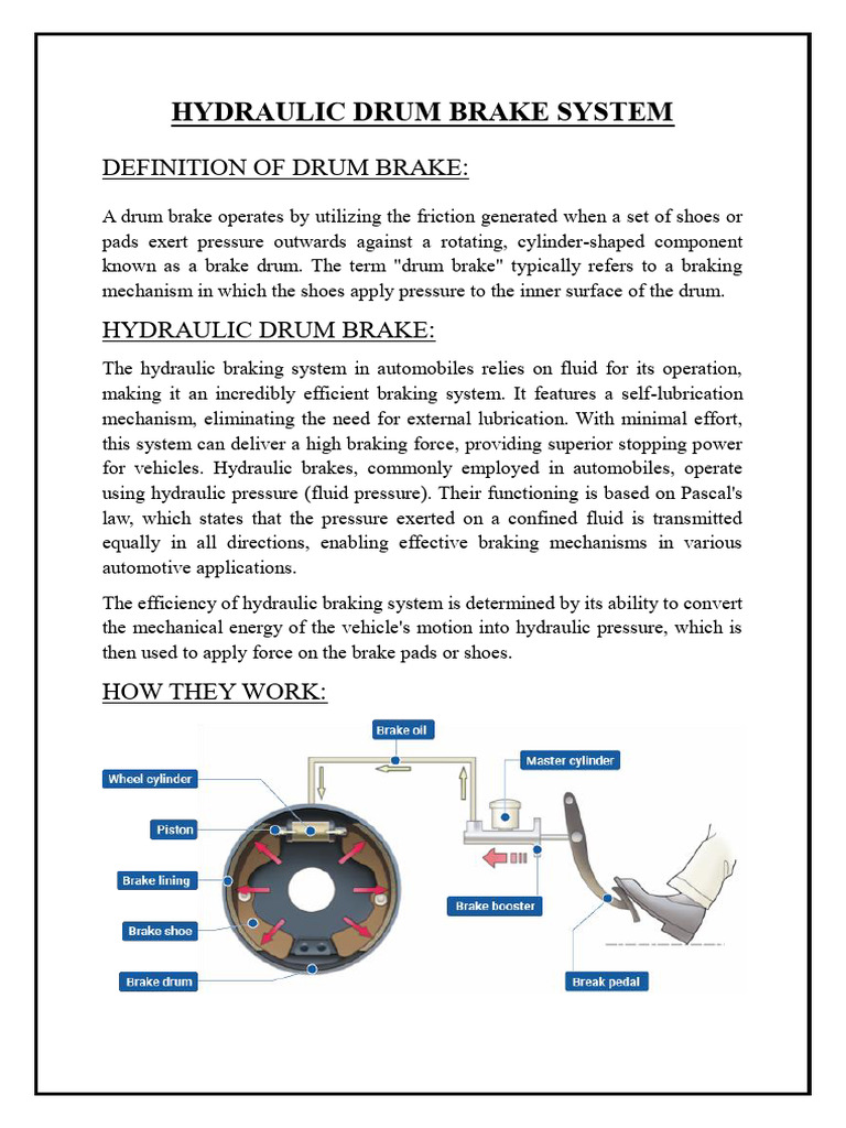 Hydraulic Drum Brake System Overview | PDF | Brake | Mechanical Engineering