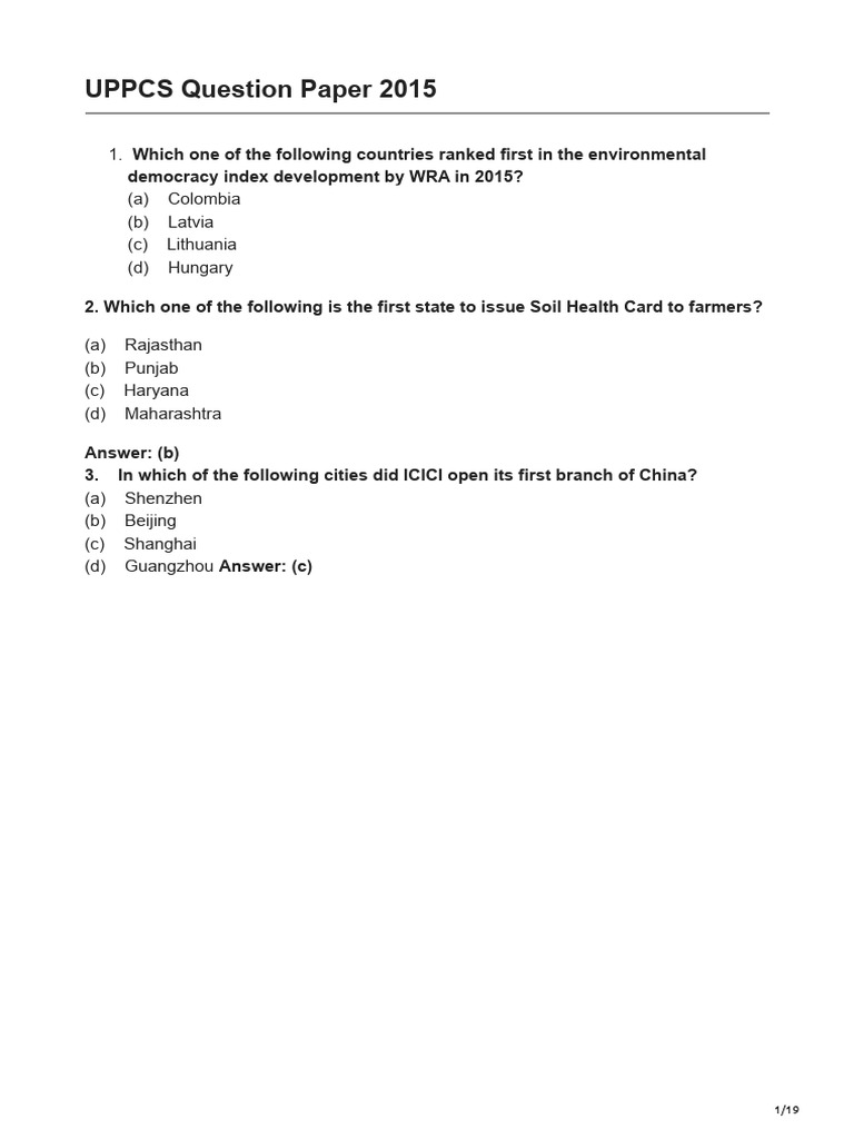 UPPCS 2015 Question Paper Analysis | PDF | Muhammad Ali Jinnah