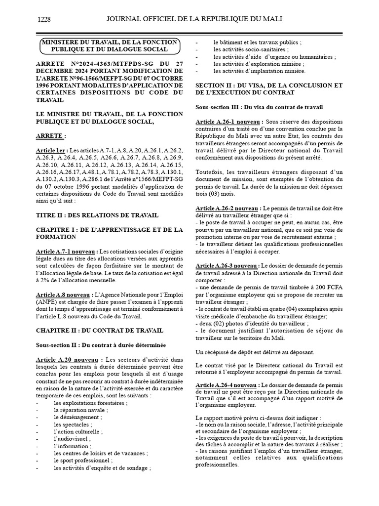 Modifications du Code du Travail au Mali | PDF | Relations ...