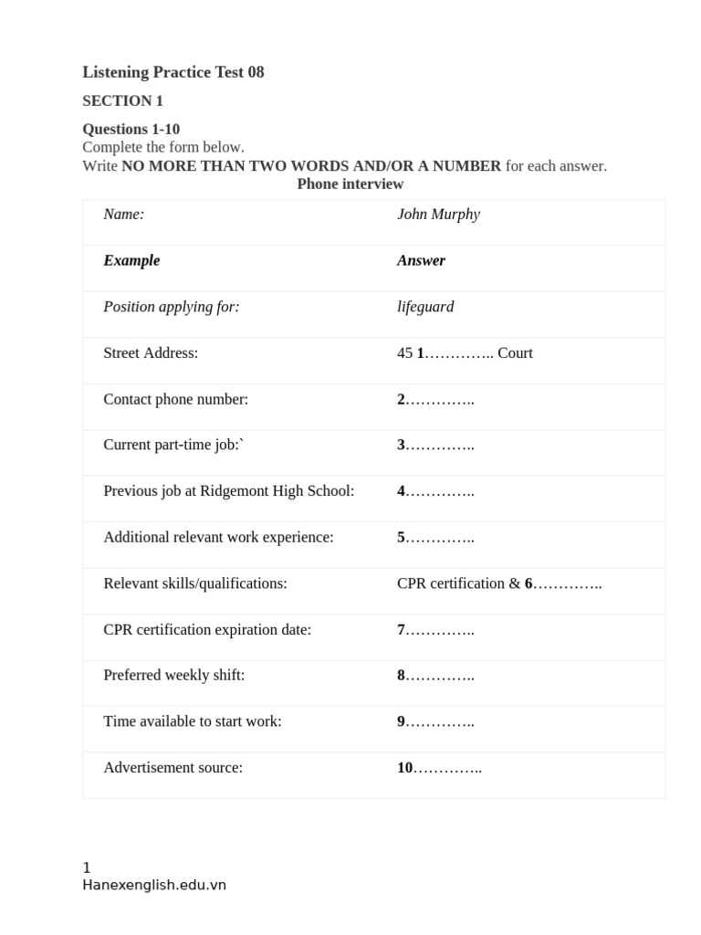 Listening Practice Test 08 Guide | PDF