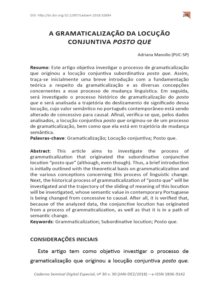 Gramati calização da locução 