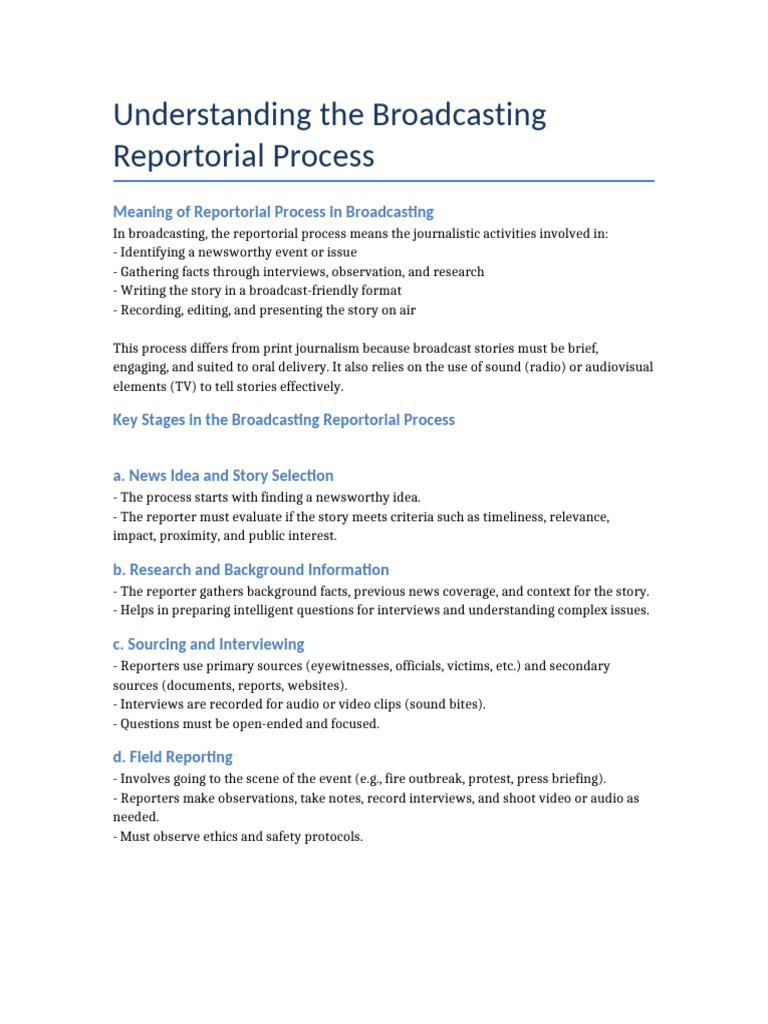 Broadcasting Reportorial Process Explained | PDF | Microphone ...