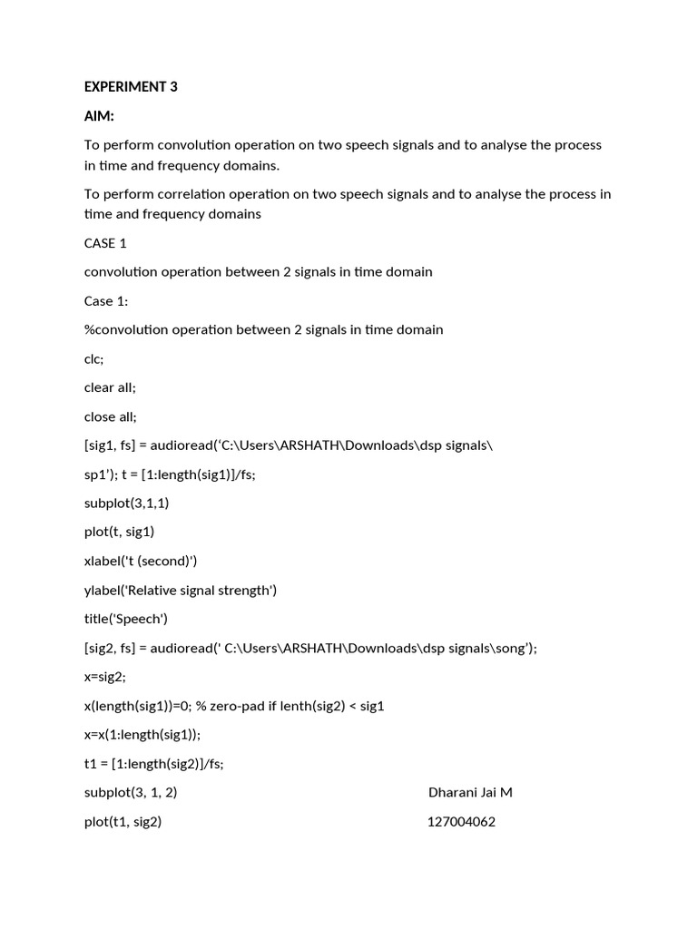 Convolution and Correlation of Speech Signals | PDF | Digital Signal ...