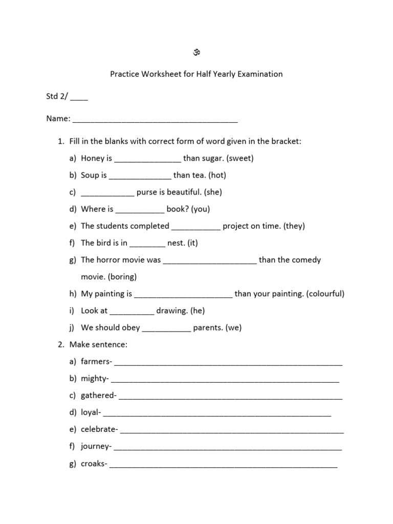Std 2 English Practice Worksheet | PDF