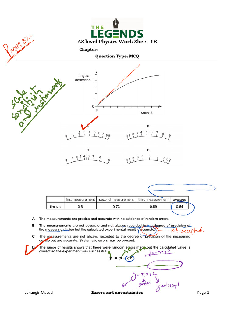AS Level Physics: Error & Uncertainty MCQs | PDF | Observational Error ...