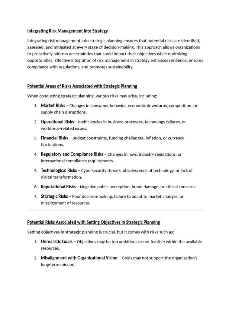 Integrating Risk in Strategic Planning | PDF | Strategic Management ...